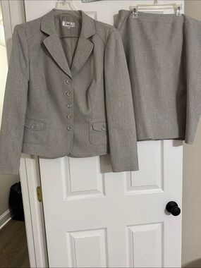 Emily… Tailored Light Gray Women's Blazer Jacket with Matching Skirt